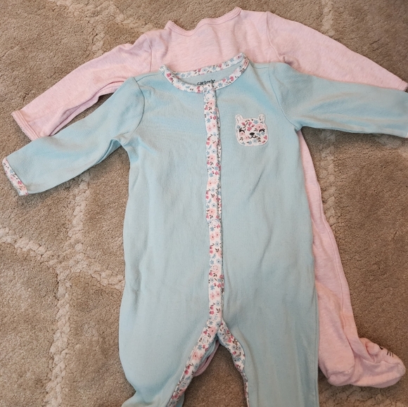Carter's Girls 6mo Cotton Sleepers With Snaps Set Of 2 - Picture 6 of 6